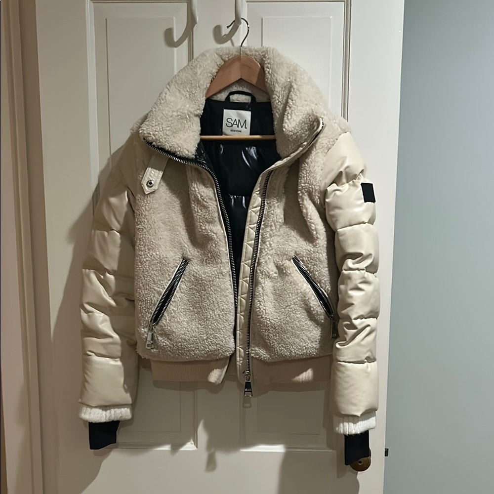 SAM. Cream Teddy Jacket with High Collar and Ribbed Cuffs